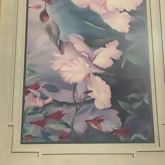 Lilac’s and Hummingbird’s in print in Gold Frame.  Painted by Robbin Allen - Picture 5 of 11